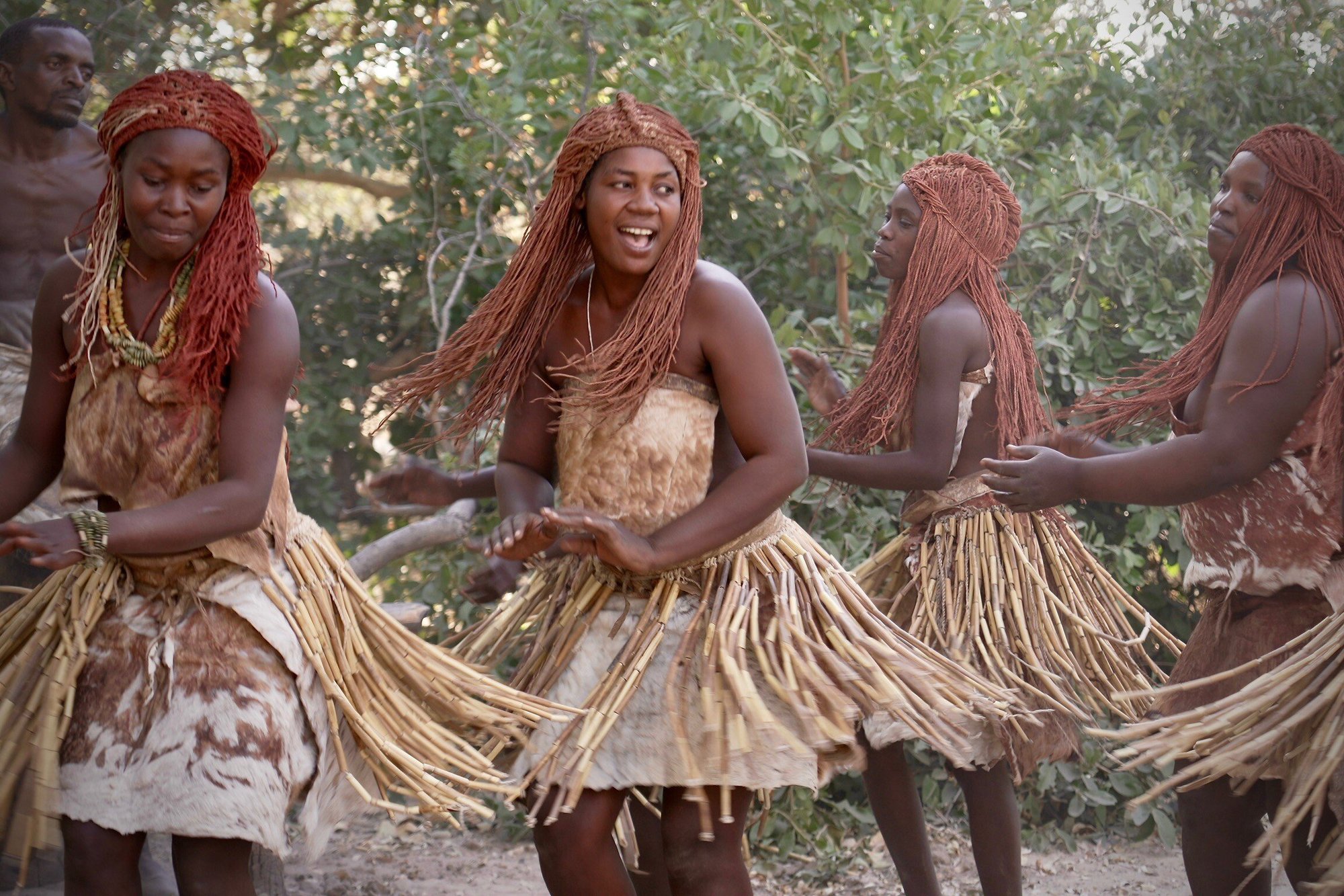 Dancing women in traditional attire, Mbunza Village, Kavango, Namibia