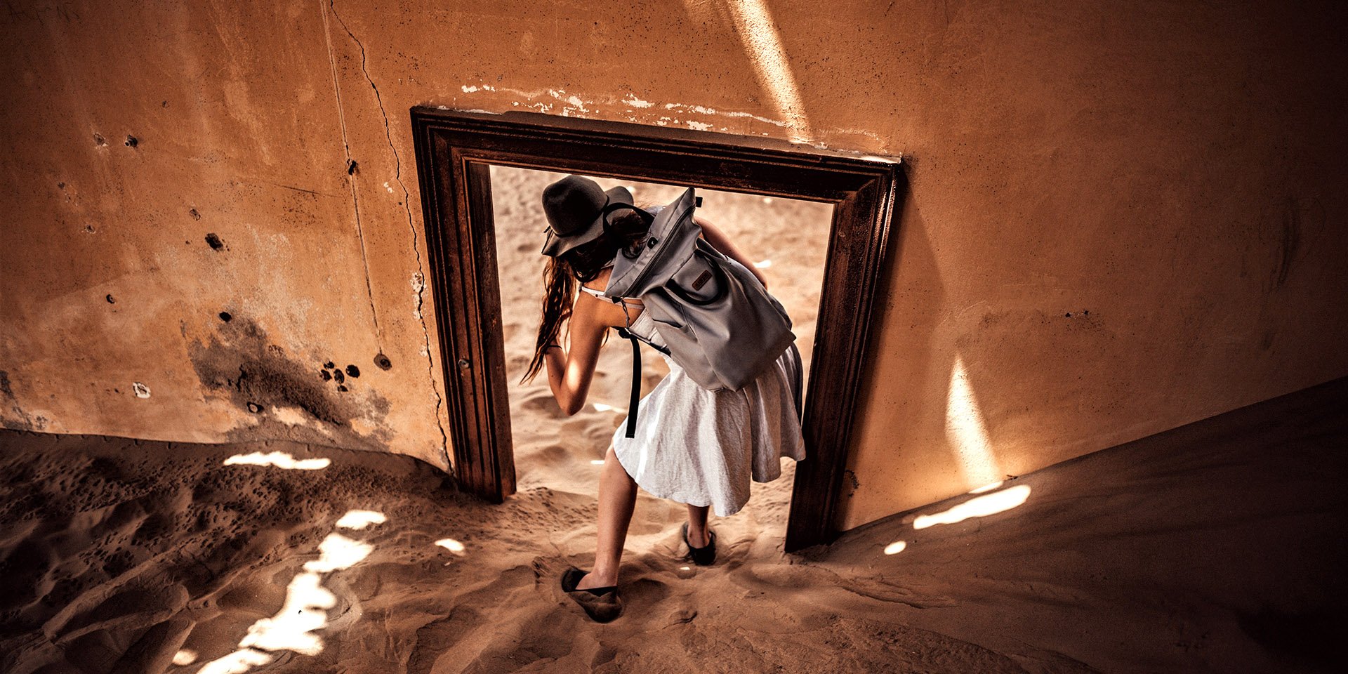 Young woman in Kolmanskop, Namibia