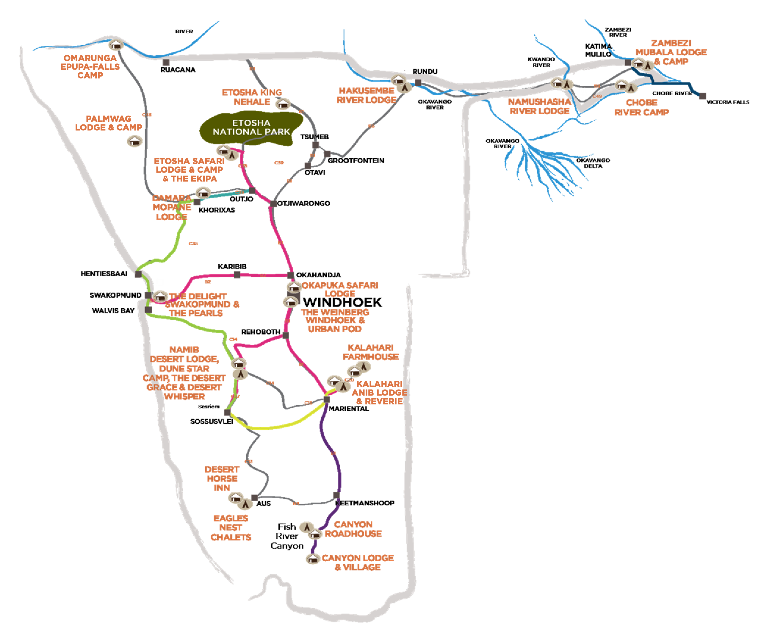 Routes, Go2 Tourism Shuttle, Namibia
